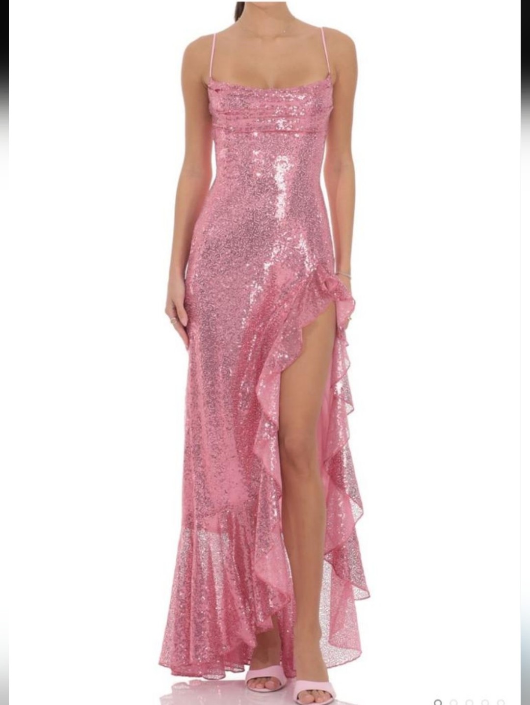 Lucy In The Sky Sequin Ruffle Maxi Dress In Pink